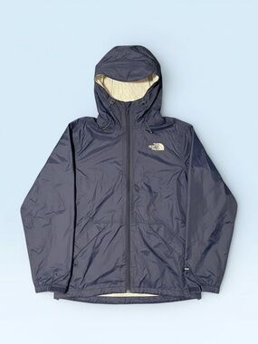 The North Face Men's Navy Blue Hooded Rain Jacket with Cream Lining